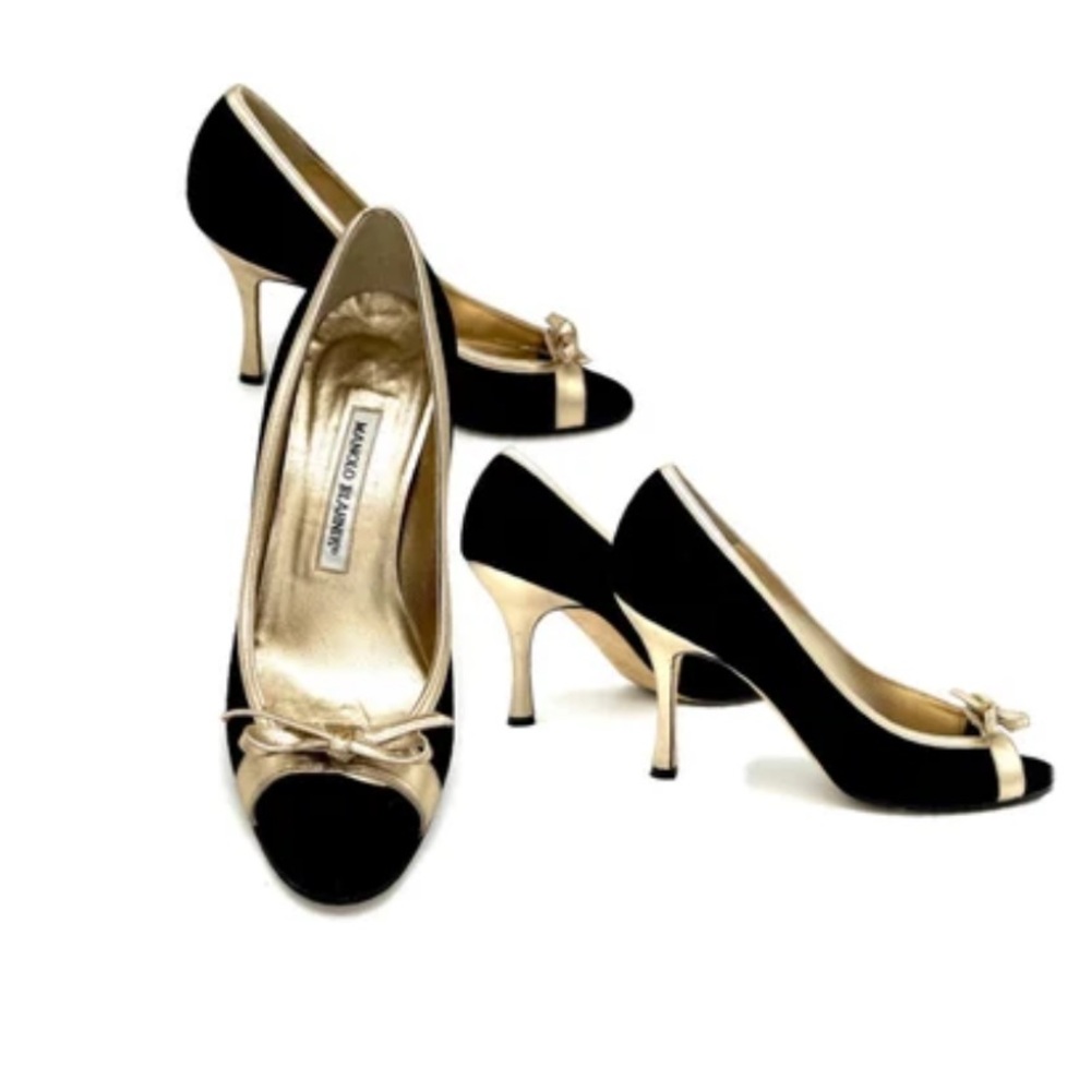 Manolo Blahnik Black and Gold Women's Heels